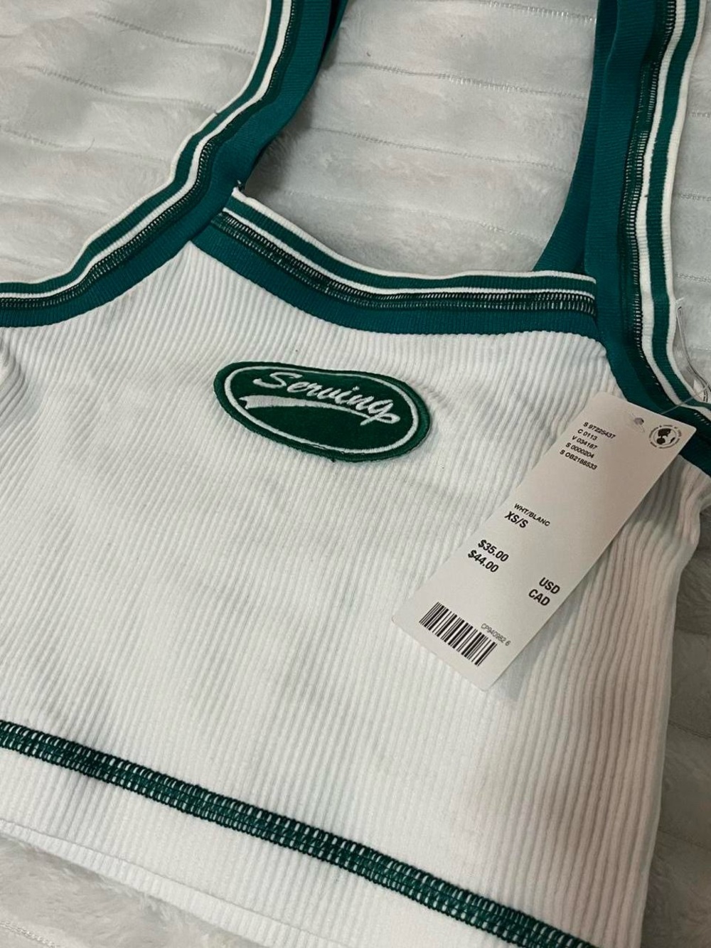 PacSun White Ribbed Tank Top "Serving"